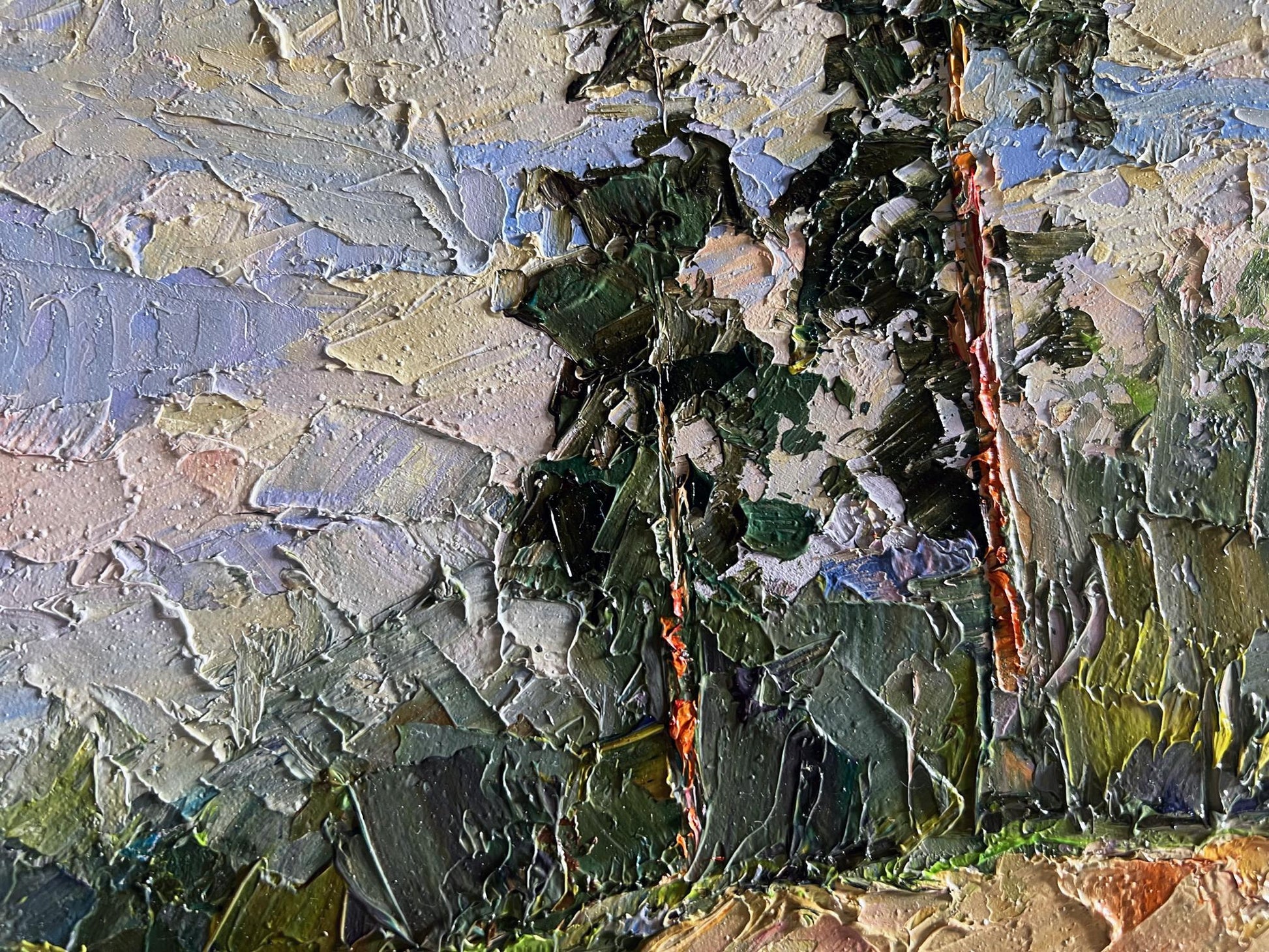 Oil painting Sand cliff by the river by Boris Serdyuk impasto textured canvas