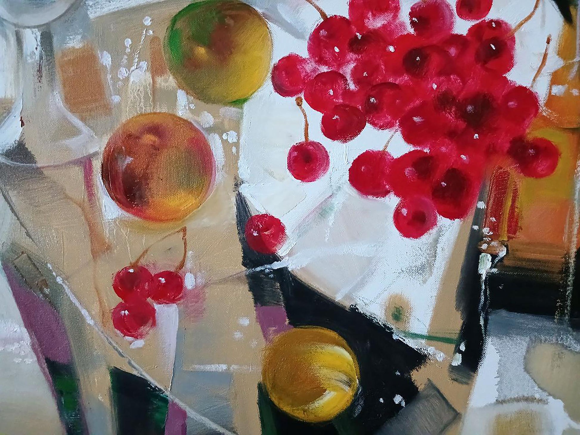 Abstract oil painting of vibrant red cherries by Anatoly Tarabanov