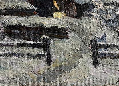 Oil painting Winter courtyard by Boris Serdyuk textured gray black impasto