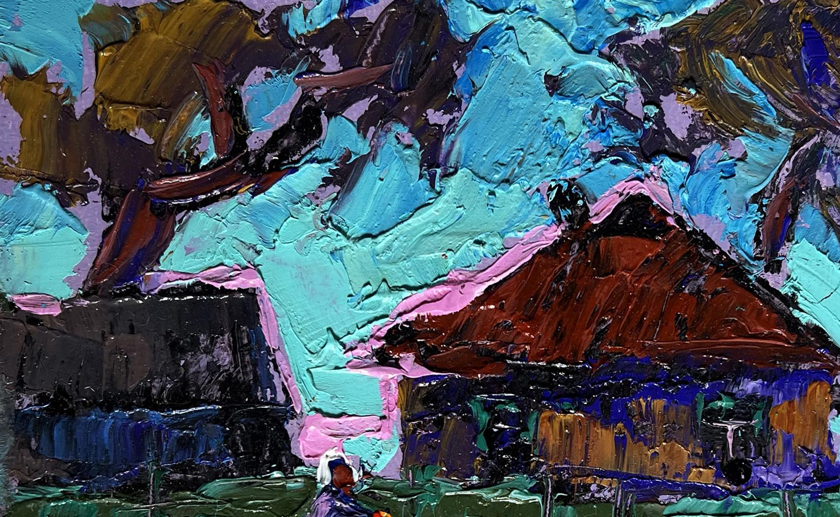 Oil painting of flock of geese in evening by Oleksiy Ivanyuk