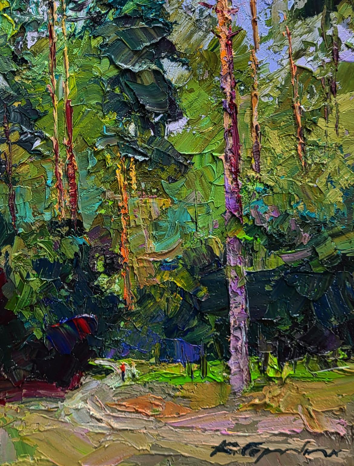 Vibrant impressionist oil painting Along the forest path by Boris Serdyuk