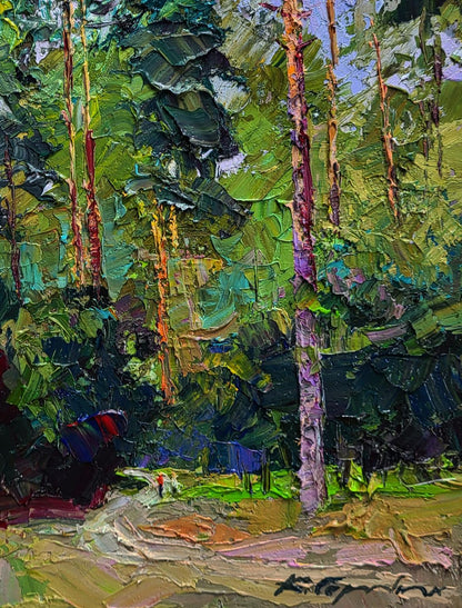 Vibrant impressionist oil painting Along the forest path by Boris Serdyuk