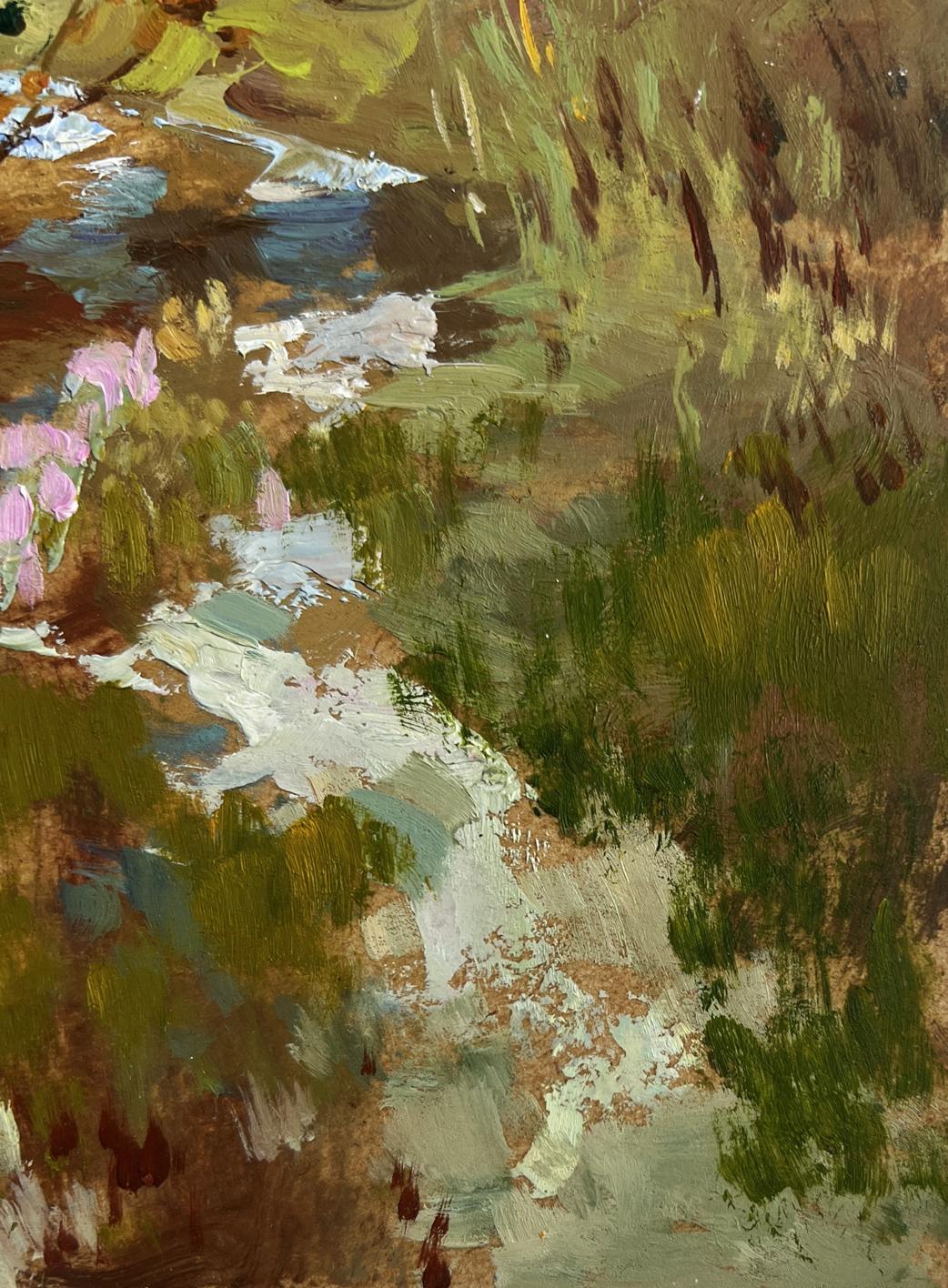 Impressionistic oil painting by Yuriy Suprunchuk of stream in lush greenery