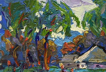 Vibrant impressionist oil painting Early morning in the village by Oksana Ivanyuk