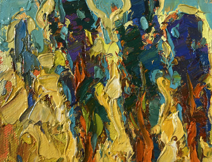 Vibrant Spring Silence oil painting by Oleksiy Ivanyuk in yellows, blues, greens