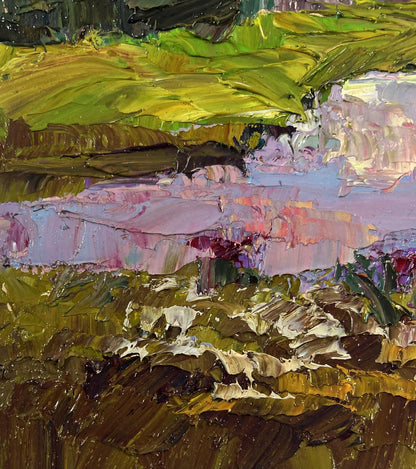 Vibrant impressionist oil painting of sunny nature landscape by Boris Serdyuk