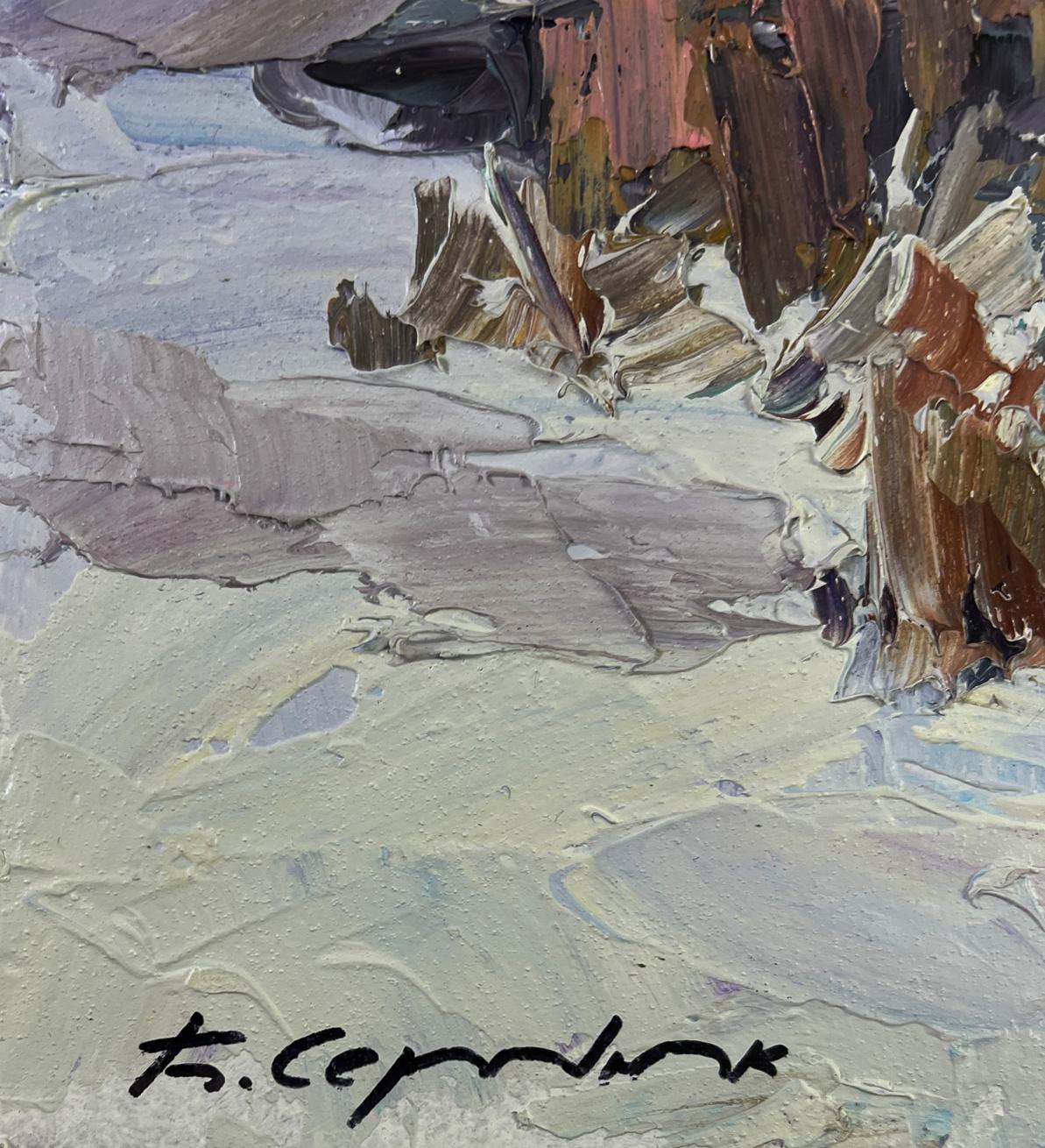Abstract oil painting The first snow and the breath of frost by Boris Serdyuk