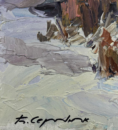 Abstract oil painting The first snow and the breath of frost by Boris Serdyuk