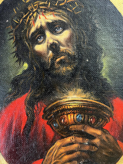 Oil painting portrait of Jesus by Alexander Litvinov holding golden chalice