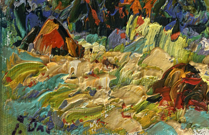 Vibrant impressionist oil painting Haystacks in the Field by Oleksiy Ivanyuk