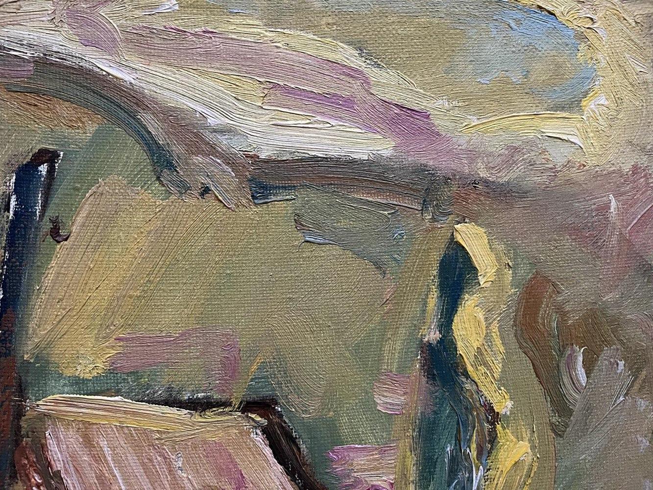 Oil painting Spring day by Oleksandr Andreev in earthy green brown purple tones