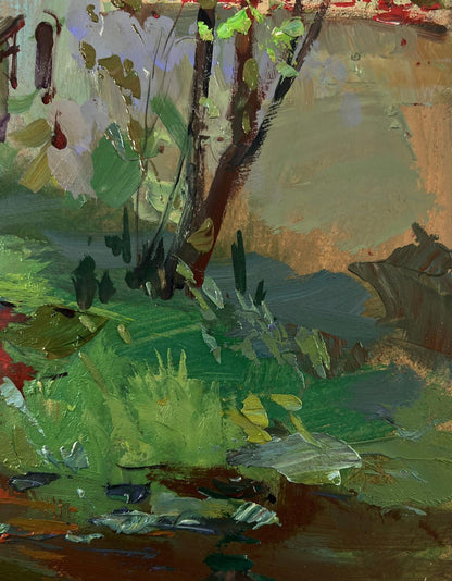 Impressionistic oil painting of village stream by Yuriy Suprunchuk