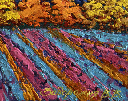 Vibrant impasto oil painting Sunset colors over the peaks by V. Zadorozhnya