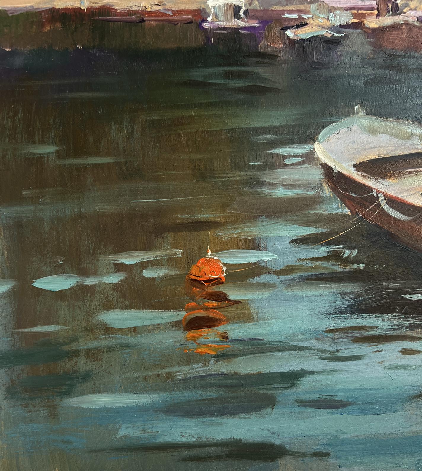 Oil painting of Venetian walking tour by Yuriy Suprunchuk with orange buoy