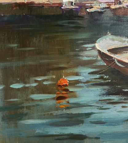Oil painting of Venetian walking tour by Yuriy Suprunchuk with orange buoy