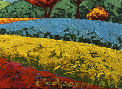 Vibrant impressionist oil painting Autumn evenings in the meadows by V. Zadorozhnya