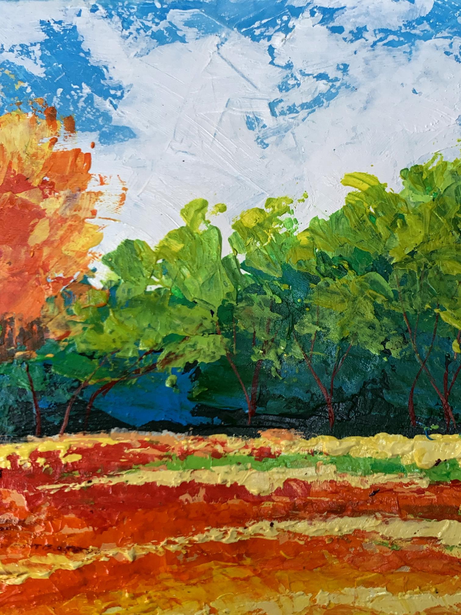 Vibrant impressionist oil painting by V. Zadorozhnya: orange tree landscape