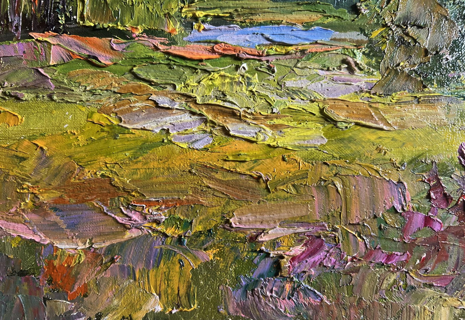 Oil painting In the summer forest by Boris Serdyuk with vibrant impasto strokes