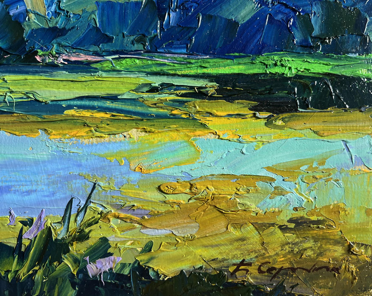 Vibrant impressionist oil painting Morning on the lake by Boris Serdyuk