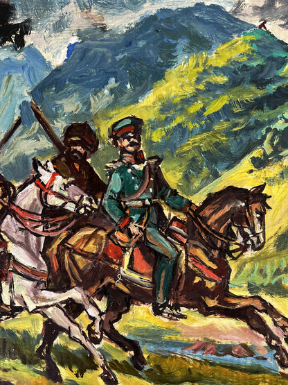 Vibrant impressionist oil painting Warriors by the River by Alexander Litvinov