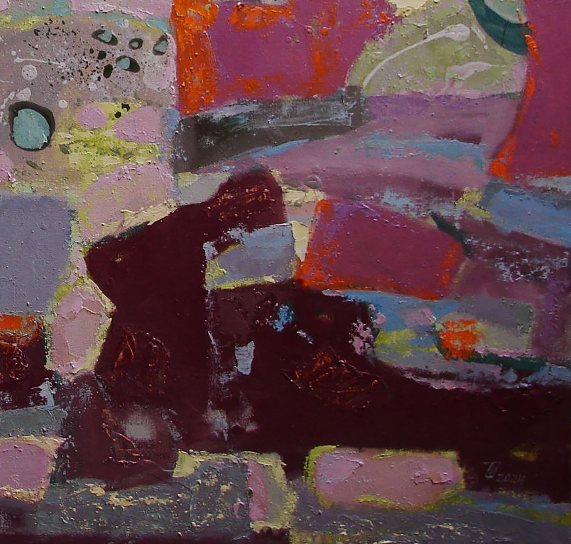 Oil painting Interpretation of pink Tatyana Shulyak with vibrant textured strokes