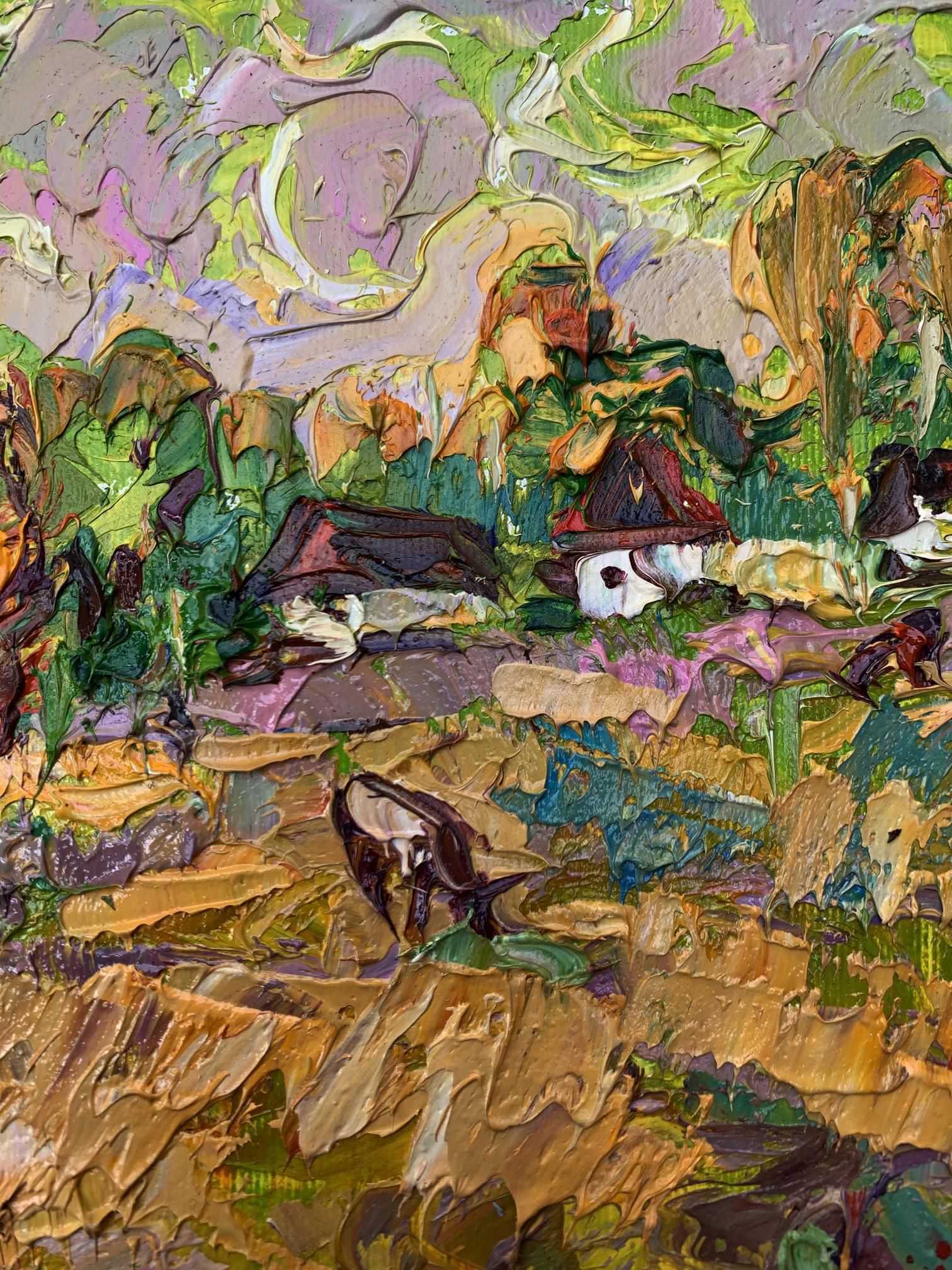 Vibrant impressionist oil painting of grazing cows by Ivanyuk Oleksiy