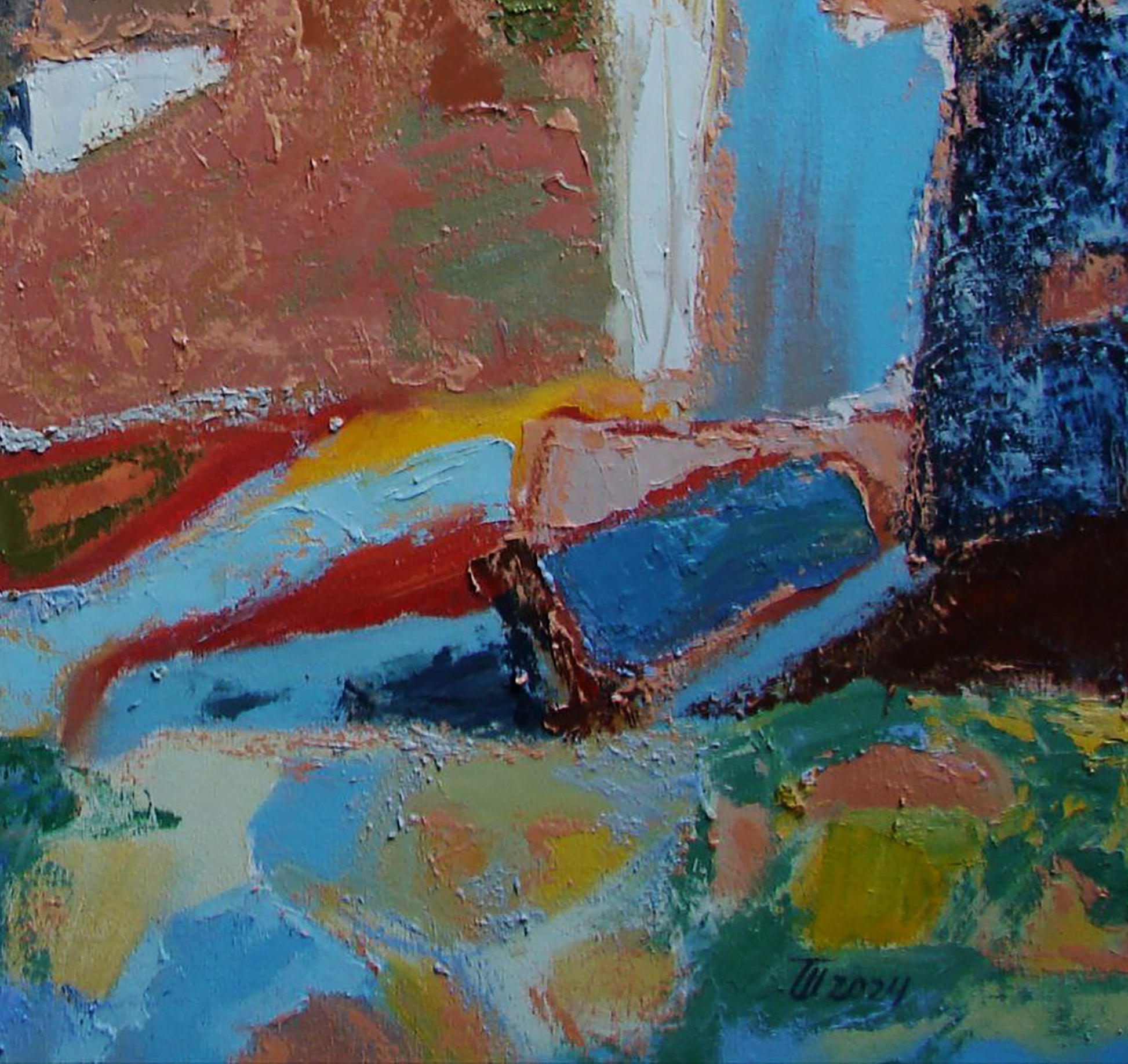 Oil painting Breakfast on the grass by Tatyana Shulyak abstract expressionist