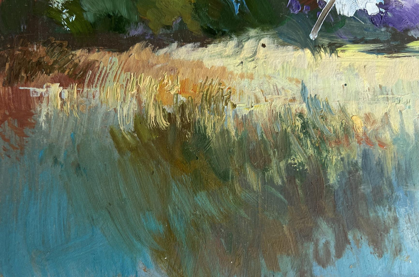 Impressionistic oil painting of three boats on river by Yuriy Suprunchuk