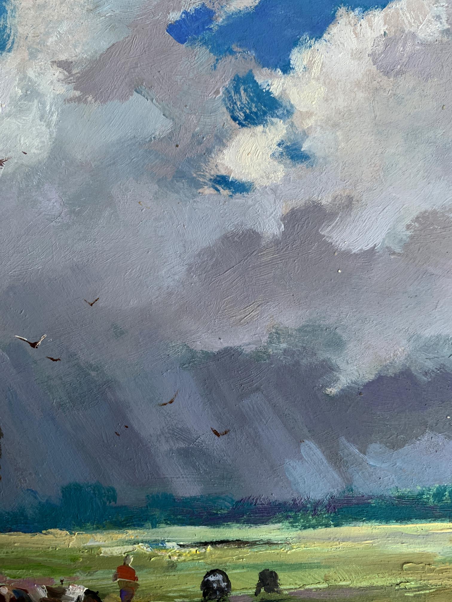 Textured oil painting by Yuriy Suprunchuk of dramatic cloudy sky over green field
