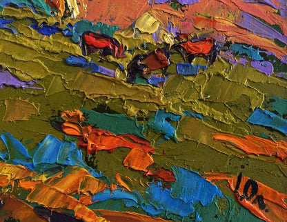 Oil painting of cattle grazing in autumn meadows by Oleksiy Ivanyuk