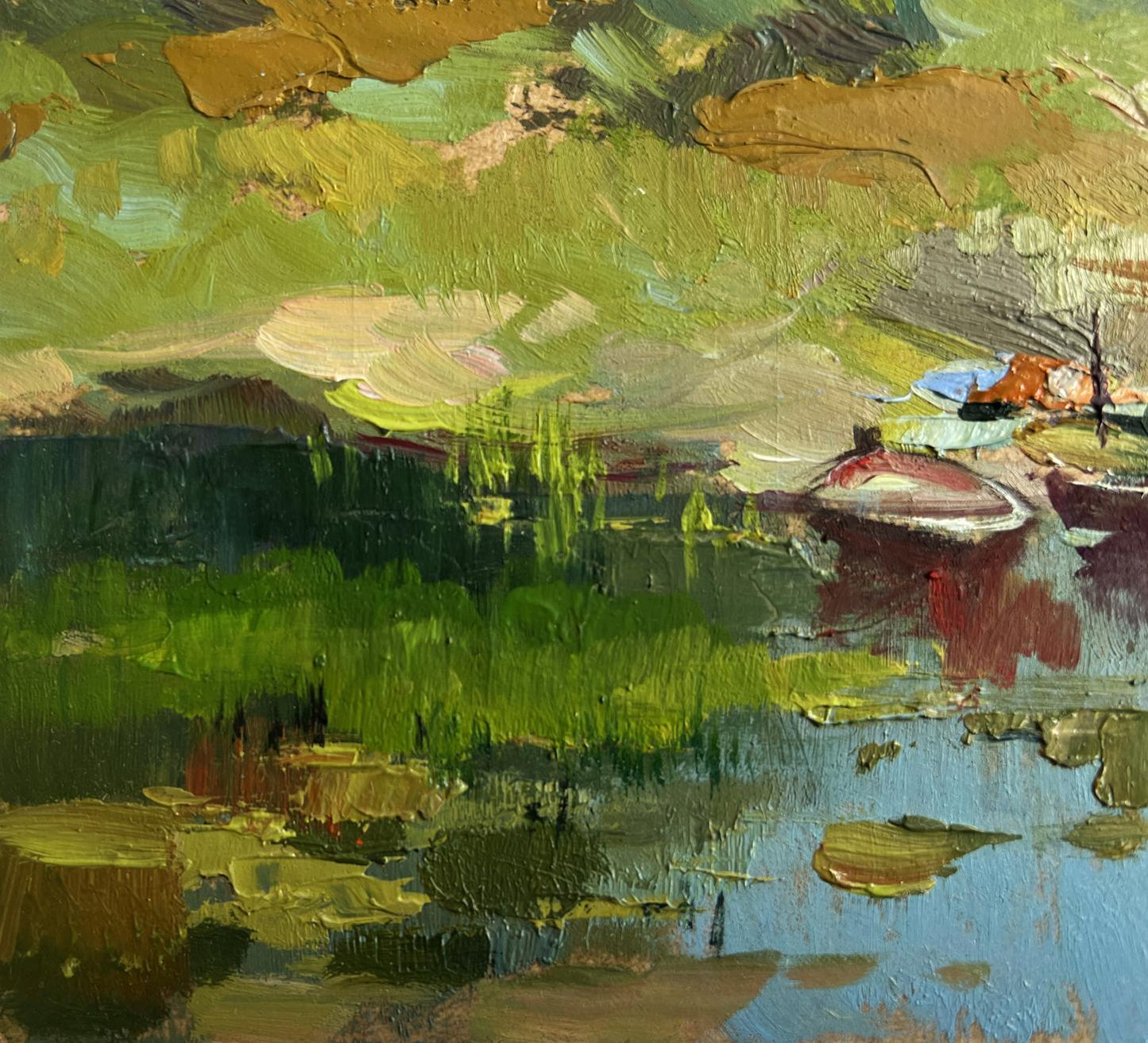 Impressionistic oil painting of summer lake swim by Yuriy Suprunchuk