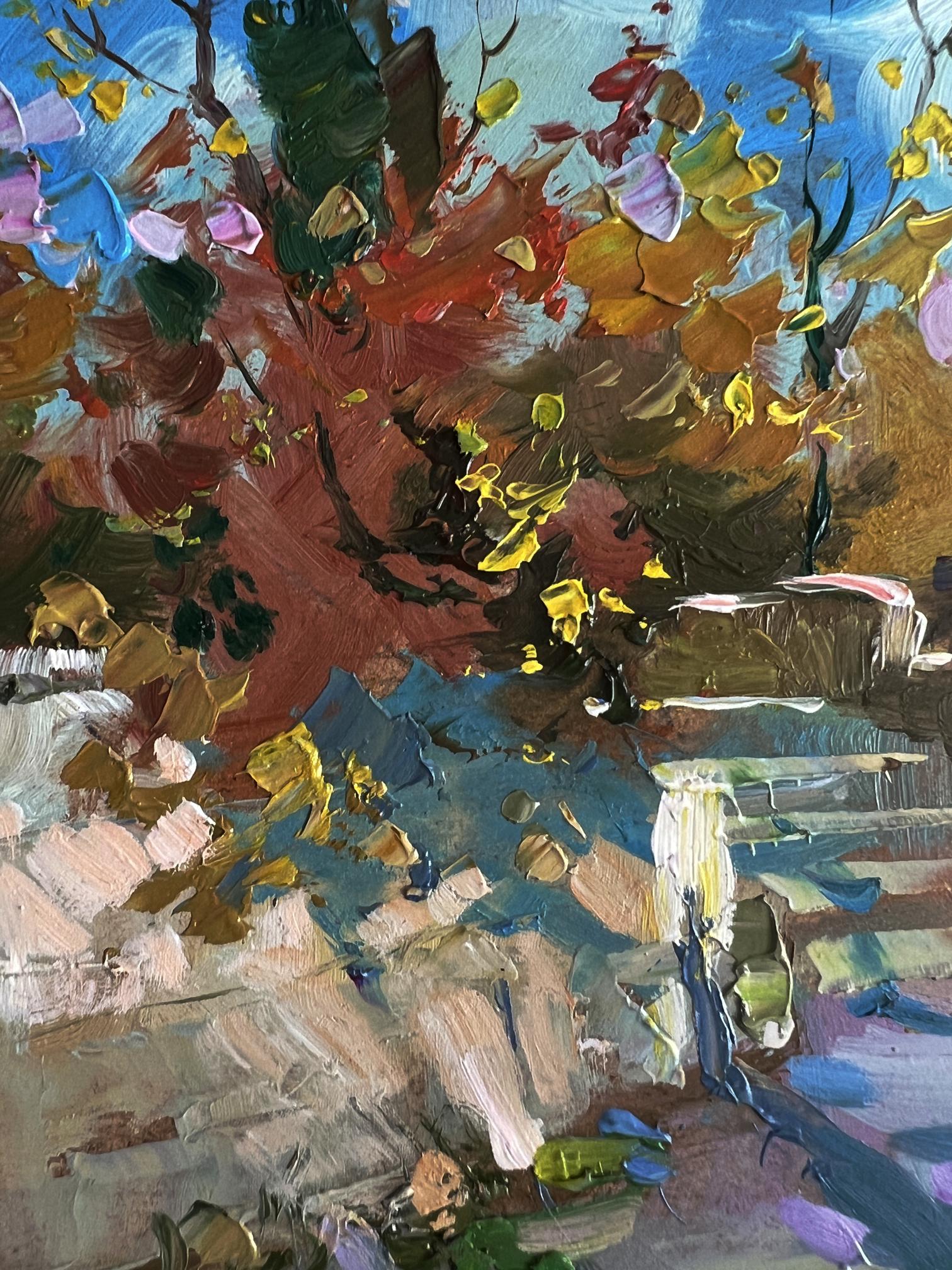 Vibrant oil painting A walk along a village street by Yuriy Suprunchuk