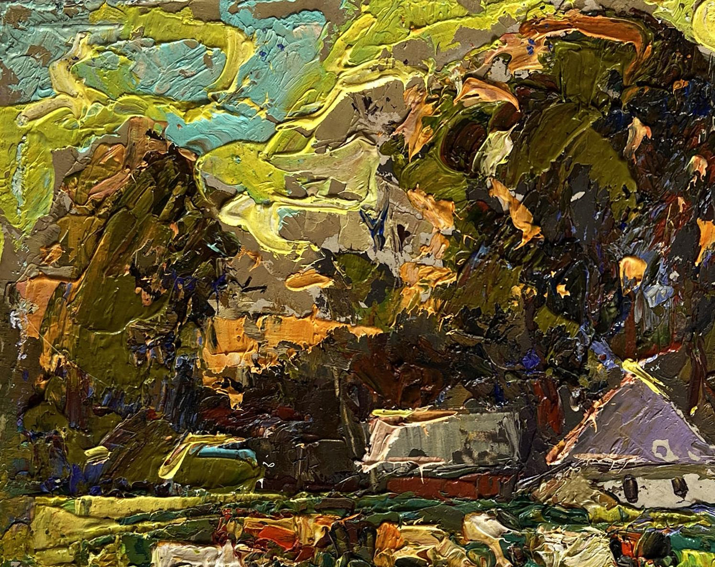 Oil painting Along the Green Field by Oleksiy Ivanyuk impasto landscape