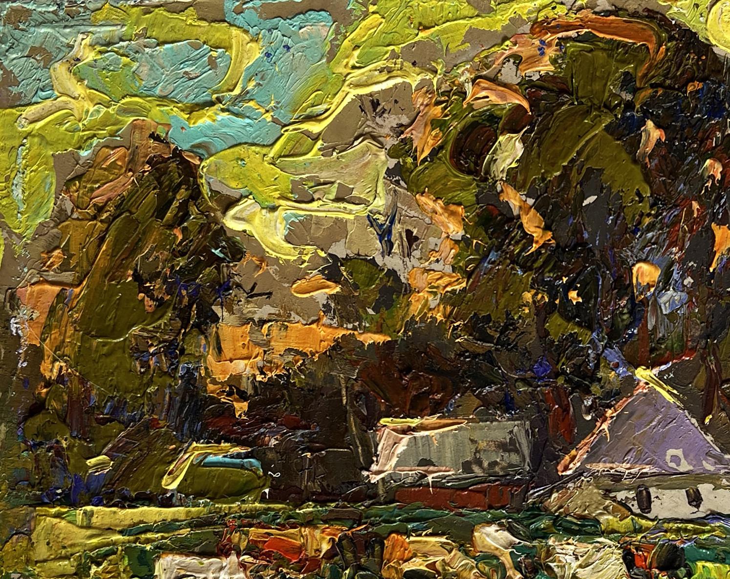 Oil painting Along the Green Field by Oleksiy Ivanyuk impasto landscape