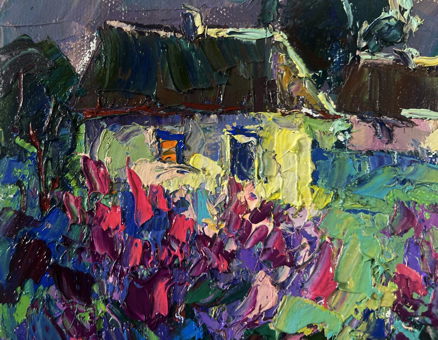 Vibrant impressionist oil painting The first lilac over the field by Oksana Ivanyuk