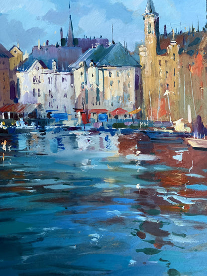 Vibrant impressionist oil painting of Venice harbor by Yuriy Suprunchuk