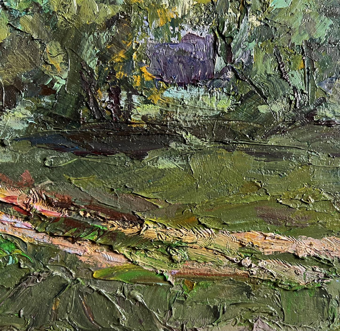 Oil painting Along the Country Road by Boris Serdyuk, textured forest scene