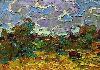 Oil painting Field and Forests by Oleksiy Ivanyuk, vibrant impasto landscape
