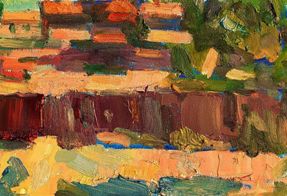 Vibrant impressionist oil landscape painting with church by Pavel Dobrev