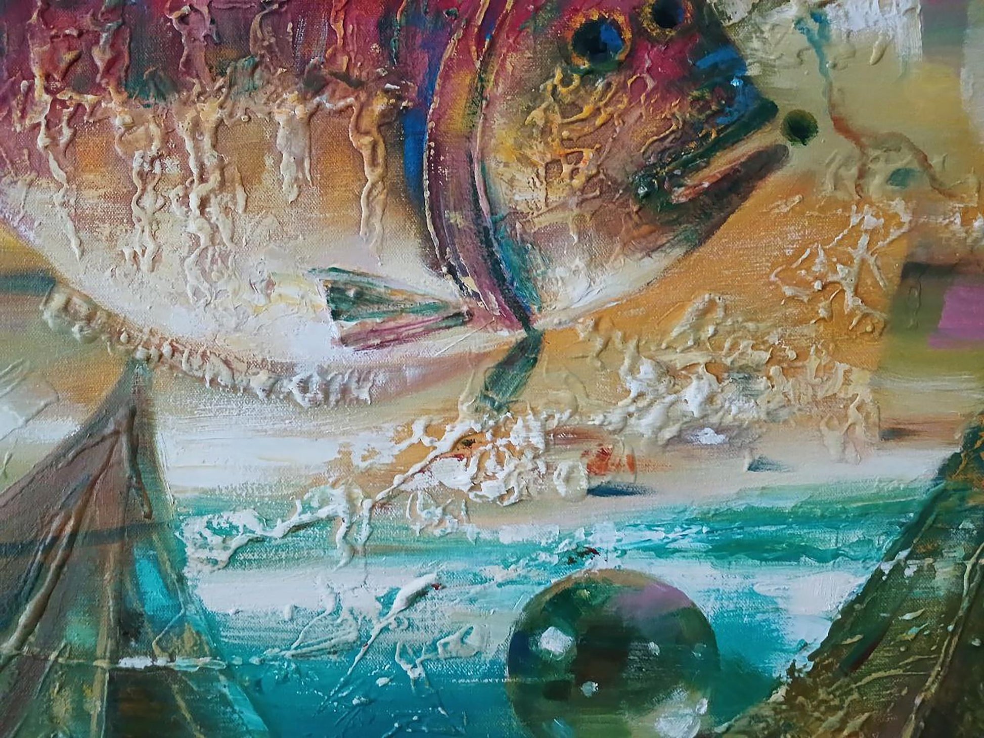 Vibrant abstract oil painting of big fish by Anatoly Tarabanov