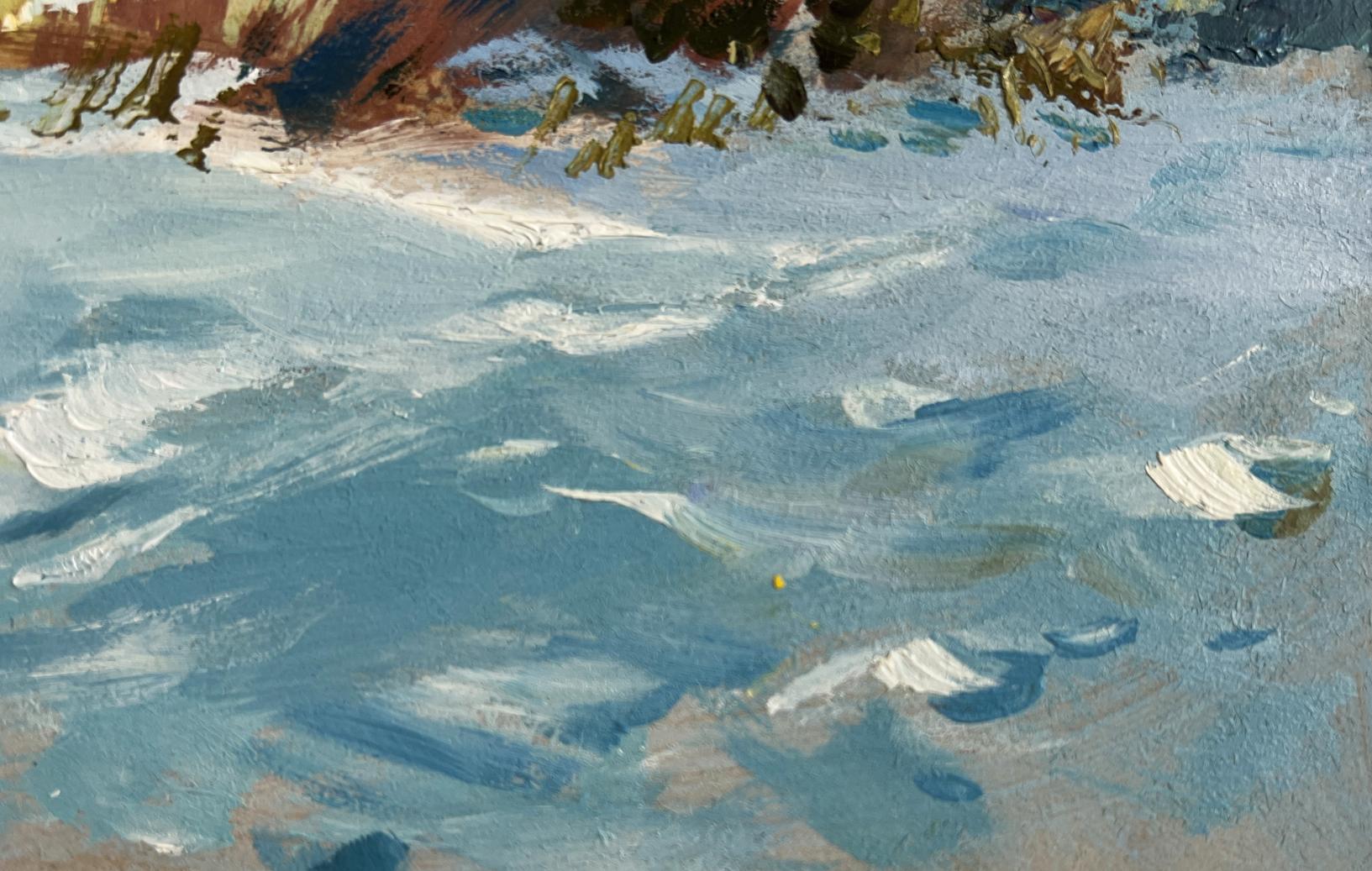 Oil painting of beautiful winter morning blue ripples by Yuriy Suprunchuk