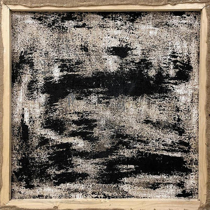 Abstract black and white textured oil painting Super romance Serhiy Kovalev in rustic wooden frame