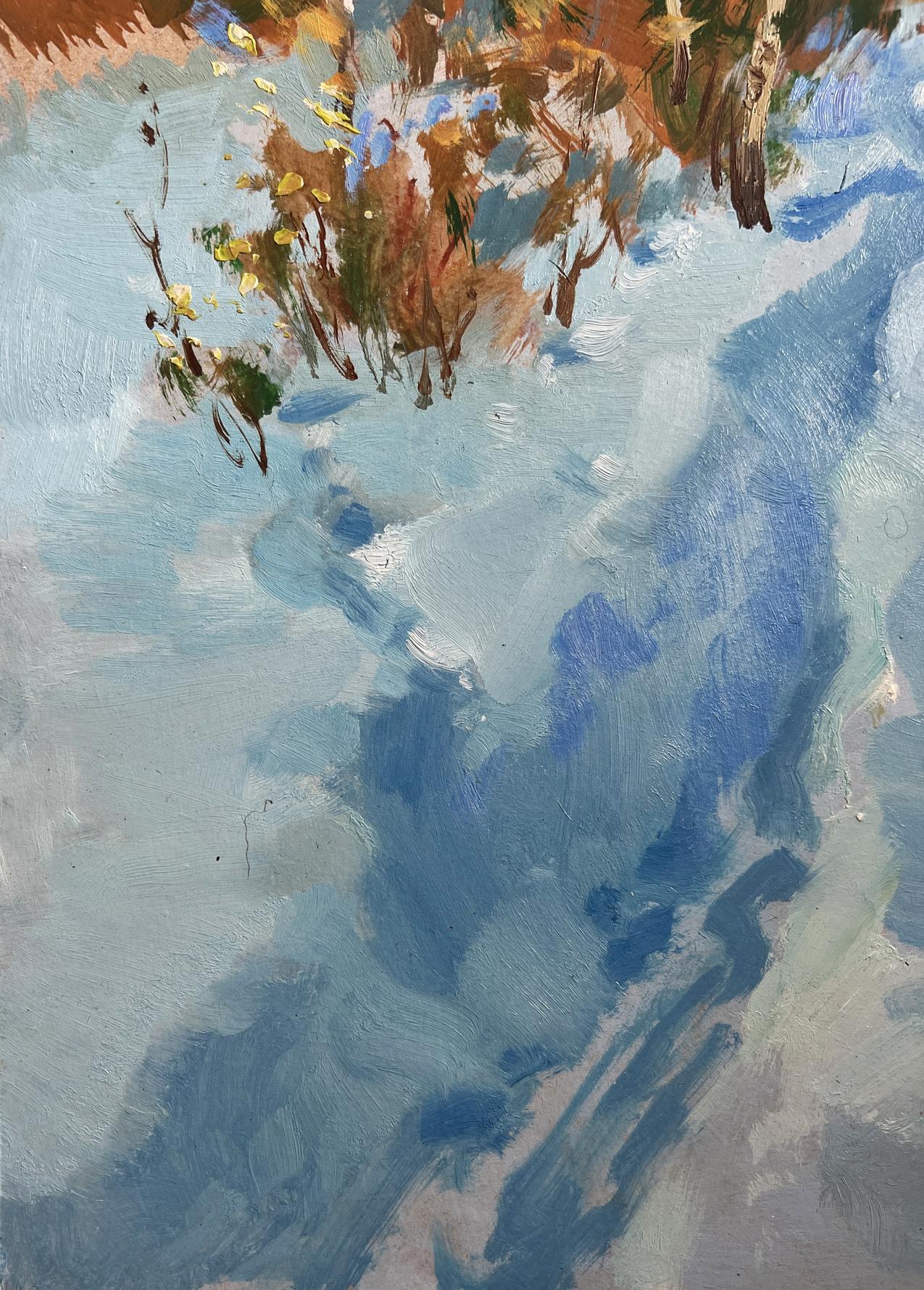 Oil painting Winter path in the forest by Yuriy Suprunchuk snowy landscape