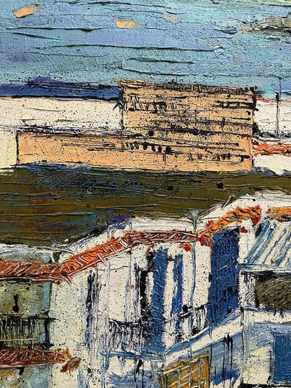 Textured oil painting of Mysterious city coastal town by Serhiy Kovalev