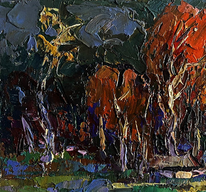 Oil painting Moon in the sky over the village by Oksana Ivanyuk