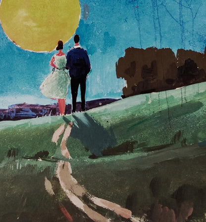 Gouache painting of couple at sunset by Vitaly Duhnevich