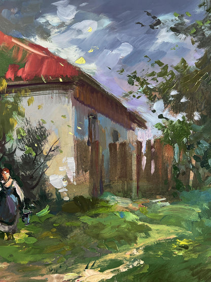 Oil painting of rustic village well by Yuriy Suprunchuk
