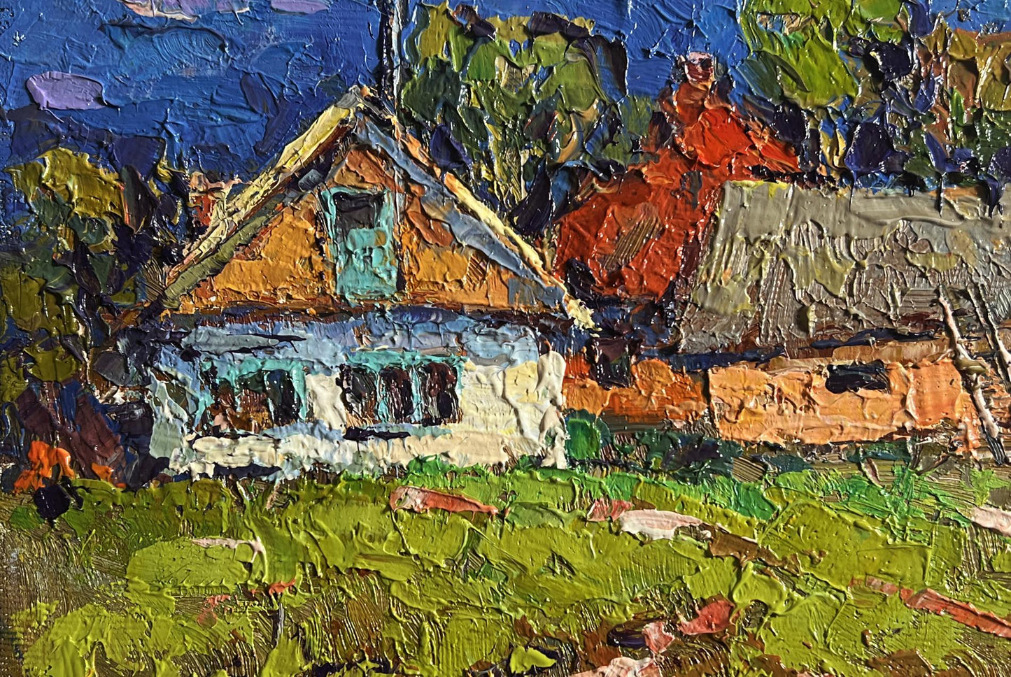 Oil painting Sunny day in the village by Oksana Ivanyuk rustic house