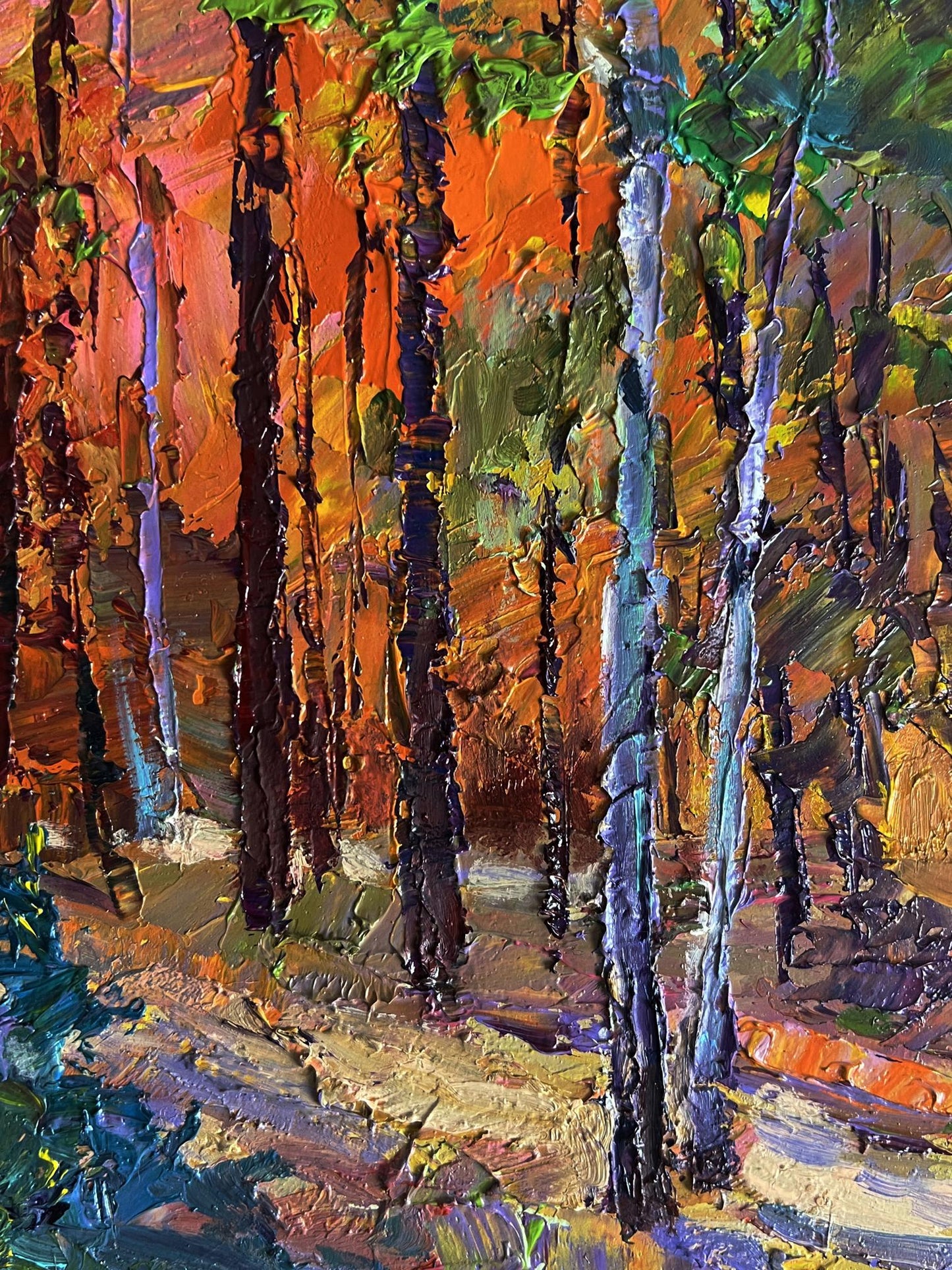 Vibrant impressionist oil painting Autumn in the forest by Boris Serdyuk