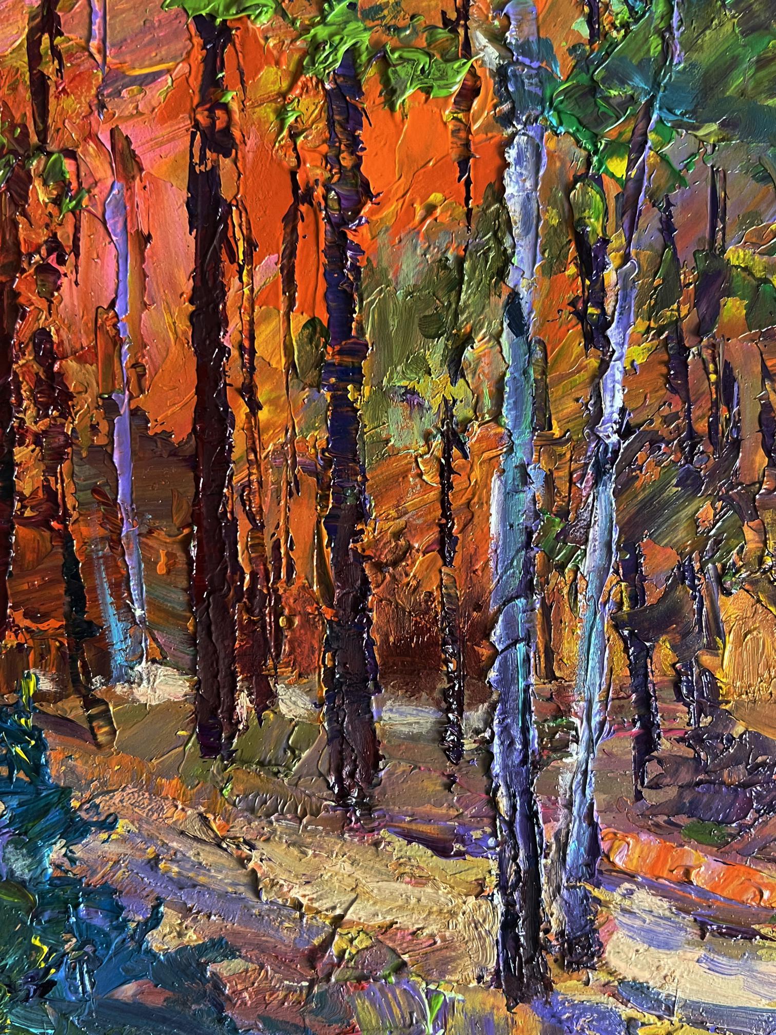 Vibrant impressionist oil painting Autumn in the forest by Boris Serdyuk